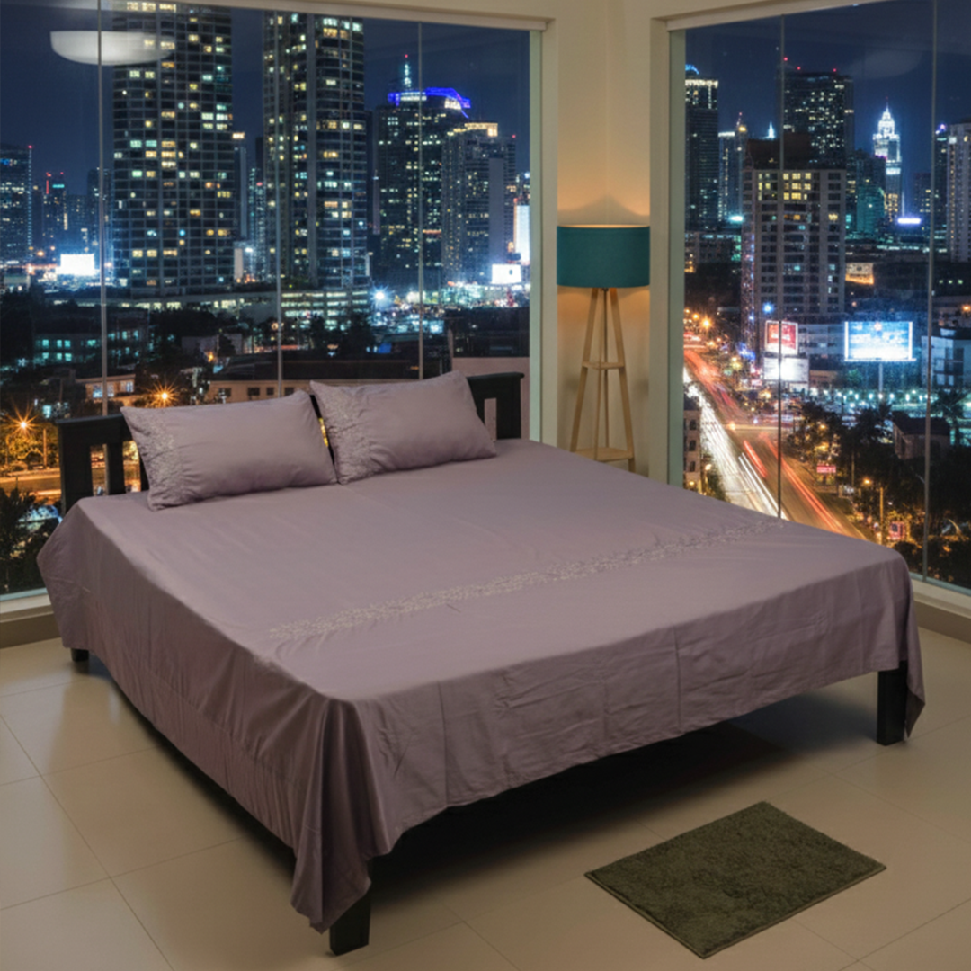 Mauve Serenity Vertical Floral Embroidered Bedding Set